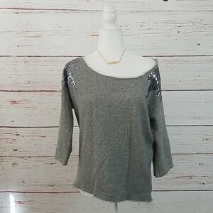 ZARA // grey off shoulder flashdance style sweatshirt sequin detail